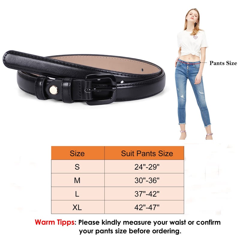 WHIPPY Women Skinny Leather Belt Thin Waist Jeans Belt for Pants in Pin Buckle Belt, Black, Pants Size 36-41 inches - Image 5